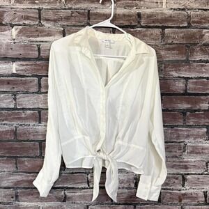 Nine West - Sheer Tie Front Blouse - Women - Small - Ivory Chiffon Top